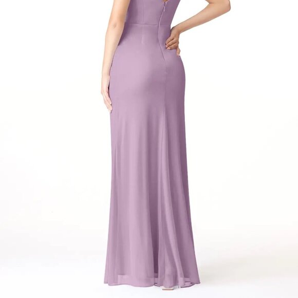 Azazie DEANDRA Fitted Pleated Mesh Long Dress Wisteria NWT - Picture 14 of 14